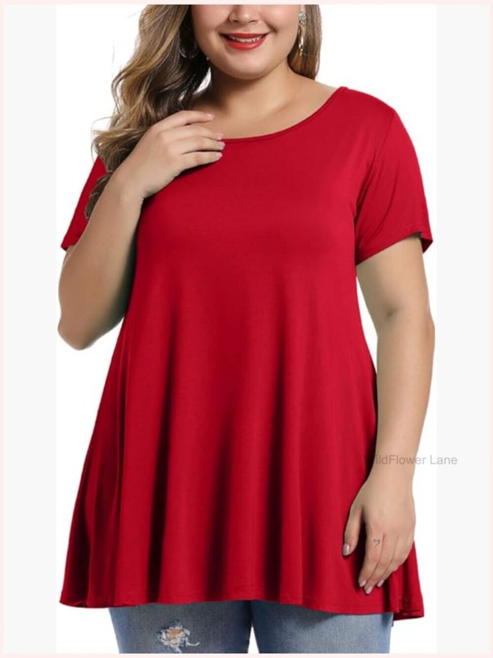 Plus Size Short Sleeve Swing Tunic Top Loose Fit Flare Tee